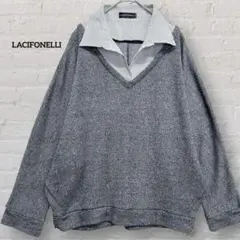 LLサイズ LACIFONELLI 長袖トレーナー レイヤード グレー