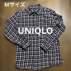 ユニクロ フランネルチェックシャツ Mサイズ 長袖 レッド ネイビー　ポケット付