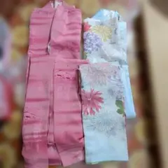 着物 2枚セット ピンク 水色　リメイクに!!のサムネイル