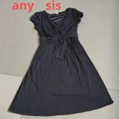 【any sis】パフスリーブワンピース　ウエストリボン・胸元レース