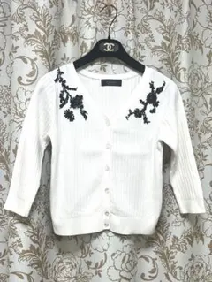 ジャスグリッティー カーディガン ボレロ　ビジュ　七分袖　ホワイト