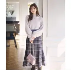 プロポーション　チェックマーメイドスカート　グレー