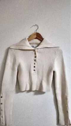 ZARA アイボリー リブ編み 襟付き セーター