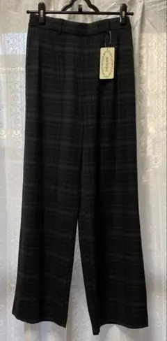 【新品】カジュアルワイドパンツ　黒チェック柄