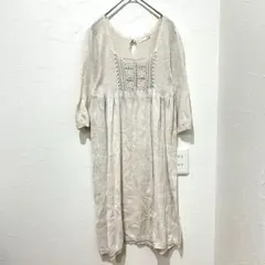 サマンサモスモス (M)かぎ編みニットワンピース SM2 アイボリー綿100%