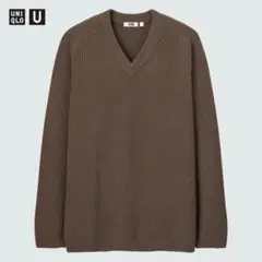 UNIQLO プレミアムラムリブVネックセーター（長袖）ブラウン系