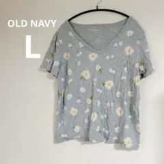 OLD NAVY【L】花柄 Vネック 半袖Tシャツ グレー　シンプル　カジュアル