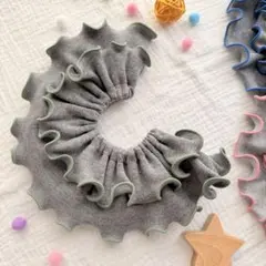 新色♪｜綿100%フリルスタイ 杢ダークグレーxピスタチオグリーンメロウ付け襟風