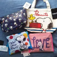 新品 スヌーピーグッズ ミニトートバッグポーチエコバッグ×2  計4点セット