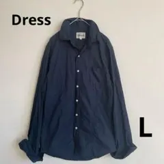 ドレス　Dress 長袖シャツ ネイビー L　襟と袖口ワイヤー入り