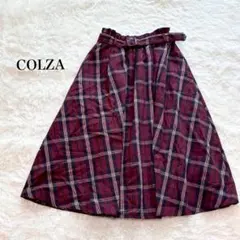 コルザ ロングフレアスカート Aライン ベルト付き チェック柄 カジュアル 上品