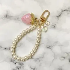 いちご パール チャーム キーホルダー
