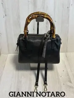 最終値下げ☆ ジャンニノターロ CJ レザーバッグ黒 2way バンブーハンドルのサムネイル