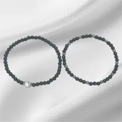 ホワイトターコイズの一粒ブレスレットと黒×メタルビーズブレスレット 2個セット
