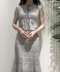 snidel セットアップ レースボウタイブラウス　ヘムフレアレーススカート