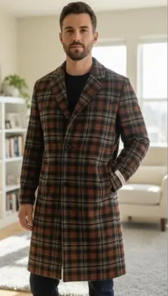 HARE ハレ カシープハイランドウール チェック ステンカラーコート S