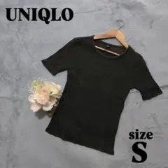 【UNIQLO】ユニクロ (S) リブクルーネックT 半袖 カーキ