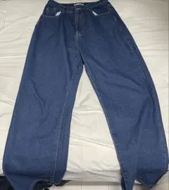 ダークブルー ワイドレッグ デニムパンツ