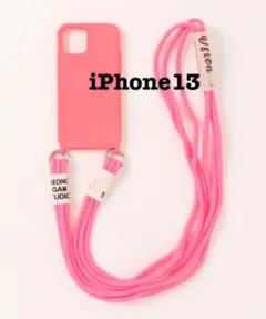 iPhone ショルダーケース iPhone13スマホケース ネオンピンク