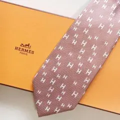 美品 エルメス HERMES ネクタイ H織りタイ ファソネH H柄 ピンク