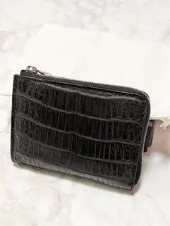 【新品未使用／コンパクト財布】クロコダイル本革　マットブラック