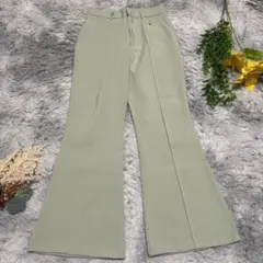 GRL グレイル センタープレスセミフレアパンツ グリーン M ハイウエスト