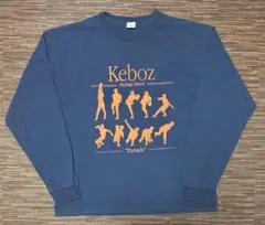 ケボズ Keboz 長袖Tシャツ ネイビー×オレンジ ロゴ 古着