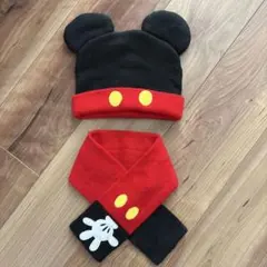 ミッキーマウス 耳付きニット帽　マフラー　セット　美品
