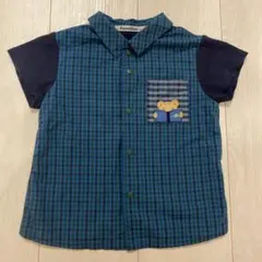 ファミリア familiar 90 半袖シャツ チェック くま 車 刺繍 美品