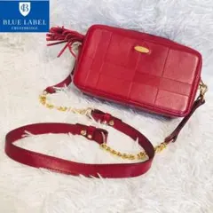 ブルーレーベルクレストブリッジ　チェーンショルダーバッグ　シャドーチェック　赤