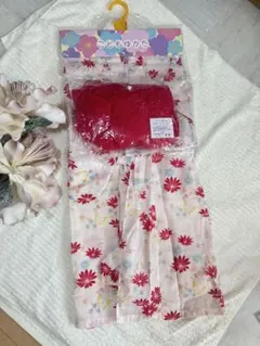 子供用 花柄 浴衣 オーガンジー帯　セット