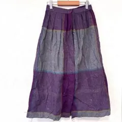 フレアスカート ロング丈　紫×グレー チェック柄　カットオフ　海外古着　個性的