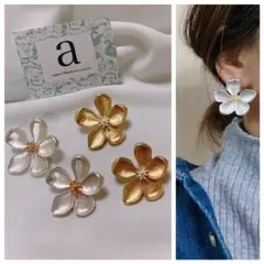 2167-2 シルバー☺︎フラワーの大ぶりピアス☺︎