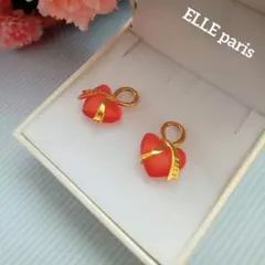 ハートリボン ピアス チャーム ネックレス イヤリングパーツ ELLEparis