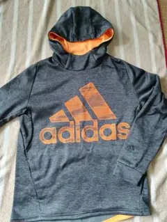 美品☆adidas フード付きパーカー グレー/オレンジ☆160