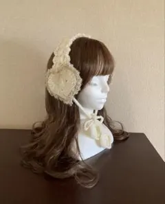 イヤーマフ　ハートイヤーマフ　耳あて　耳当て　編み物　かぎ編み　ハンドメイド　白