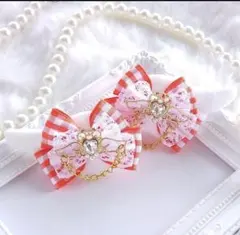 ☆ (78) 天使の羽 ヘアピン♡ ハンドメイド オレンジ チェック