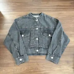 ems(エムズエキサイト)グレー クロップドデニムジャケット