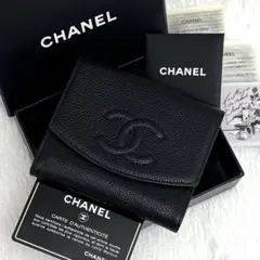 未使用級✨️CHANEL シャネル ココマーク キャビアスキン 二つ折り ブラックのサムネイル