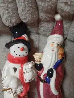 最終値下げ！ 陶器製 雪だるま＆サンタセット キャンドルホルダー