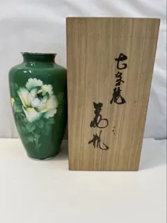 七宝焼 太田七宝店 旭光釉 四君子文 花瓶 唐木台付 共箱 V R9718