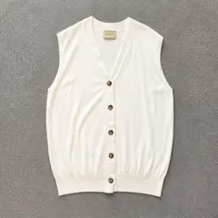 UNITED ARROWS コットンニットベスト 綿100% 前開き ホワイトのサムネイル