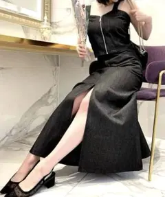 【新品】完売品！ ジュノア デニムビスチェ セットアップ　　L　匿名配送　送料込