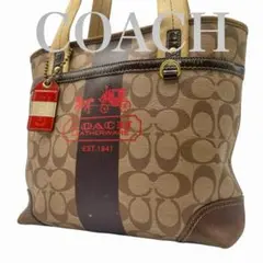 【良品】COACH ハンドバッグ レザー PVC シグネチャー ホースロゴ