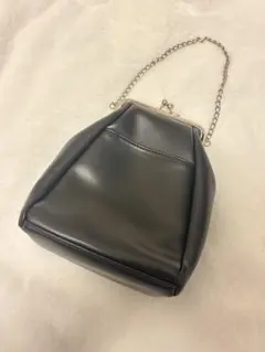 がま口 ハンドバッグ 黒 レザー 革