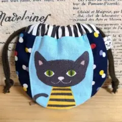 ハンドメイド　まるいミニ巾着 (ネコ　ドット　チェック) ハンドメイド まるいミニ巾着 (ネコ チェック 水玉) - メルカリ
