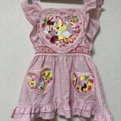 子供用 ミニーマウス エプロン ピンク チェック柄