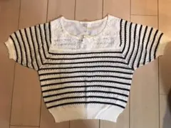 ◉★新品★タグ付き　Mサイズ　サマーニット 半袖　ネイビー　ボーダー　レース