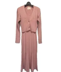 ピンク ニットノースリーブワンピース カーディガン付き