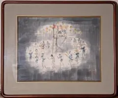真作】絵画 小林五浪 日本画6号 盆踊 夏祭りの情景 夜祭の舞 箱入 Z62